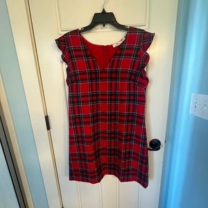 Vineyard Vines Tartan plaid knee length shift dress with ruffle cap sleeves